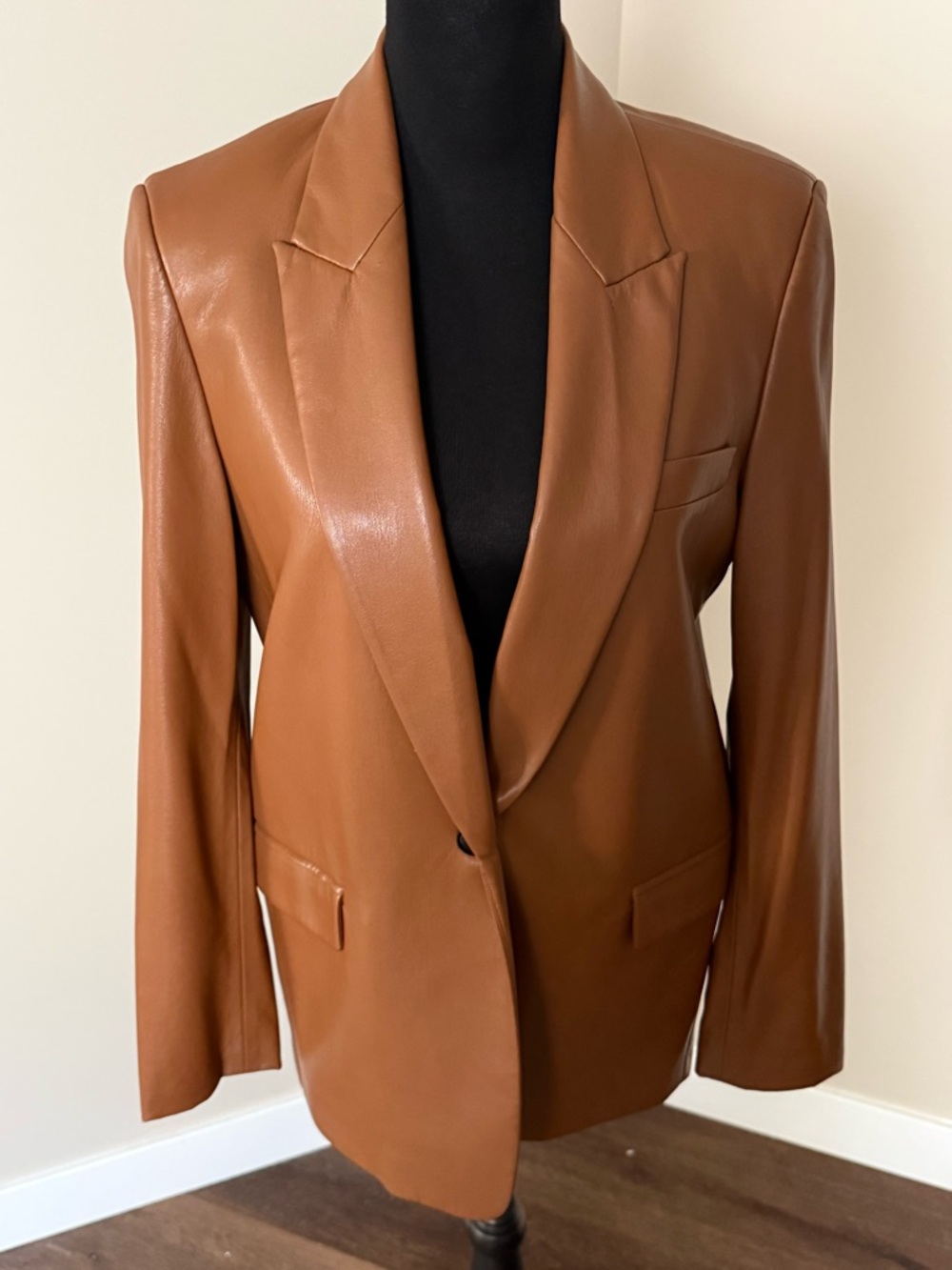Zara Cognac Faux Leather Single-Button Blazer - Picture 2 of 8